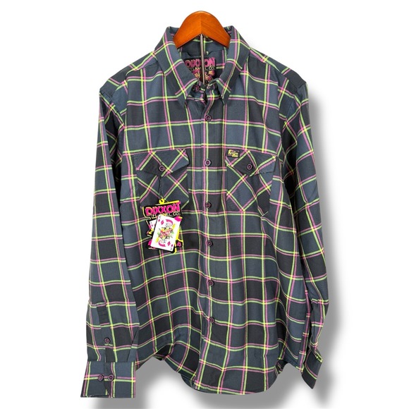 New Dixxon Flannel Co Men's XL Punk Rock Museum Limited Edition Pink Green Plaid